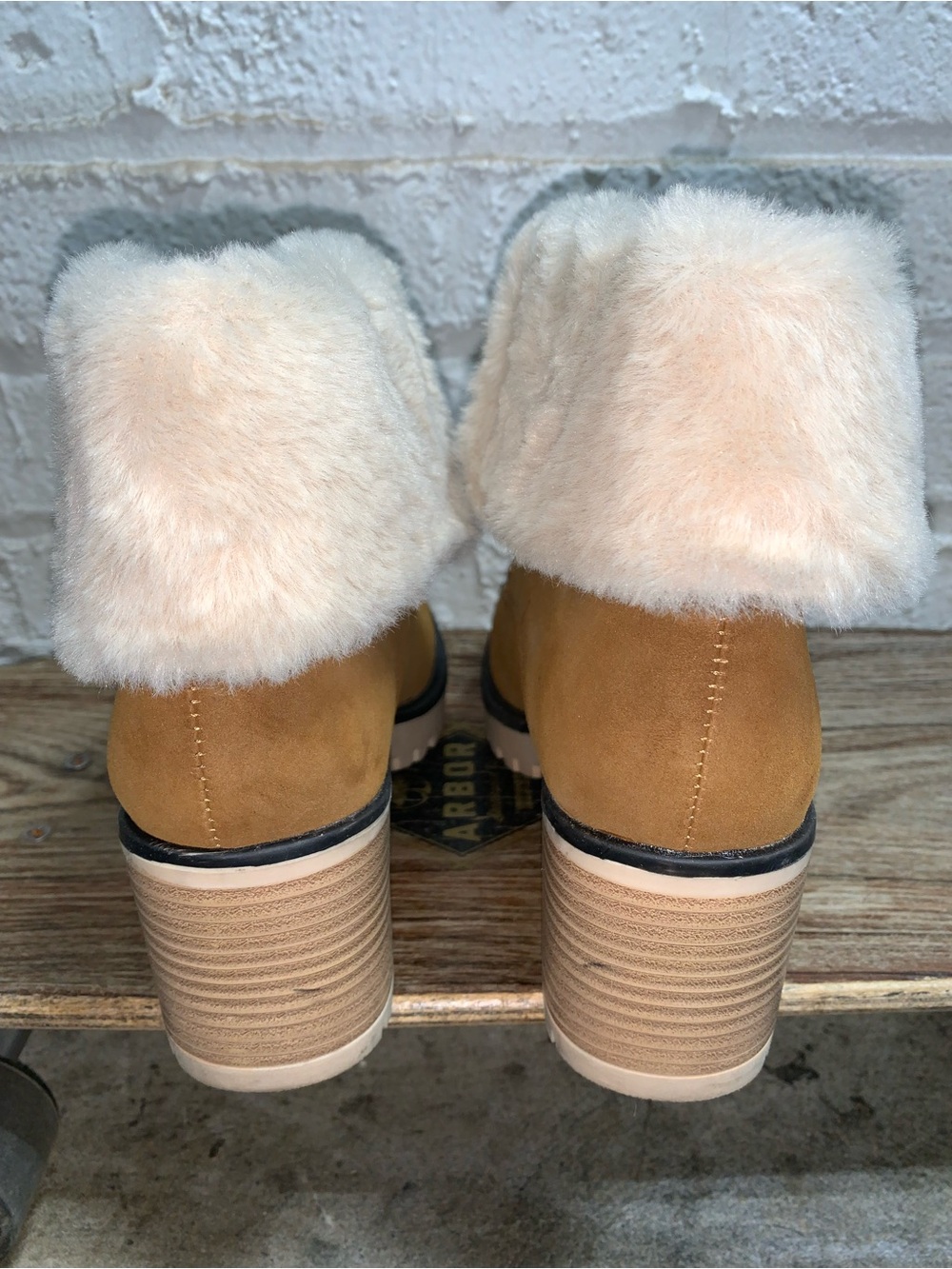 Women's Tan Faux-Suede Fur-Trim Lace-Up
Heeled Ankle Boot - SIZE 6 1/2 - Picture 14 of 16
